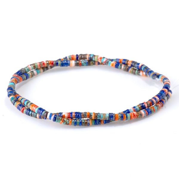 Hubei Turquoise, Lapis AAA, & Spiny Oyster 2x3mm Heishi - 15-16 Inch