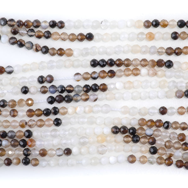 Banded Mixed Stone 3mm Faceted Round - Brown & White Agate - 15-16 Inch