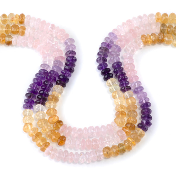 Mixed Stone (Citrine/Rose Quartz/Amethyst) 4-9mm Banded Faceted Rondelle - 18 Inch