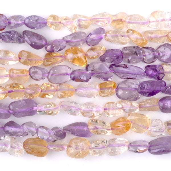 Banded Amethyst and Citrine 6-8mm Pebble - 15-16 Inch
