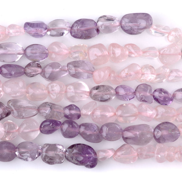 Banded Amethyst and Rose Quartz 6-8mm Pebble - 15-16 Inch