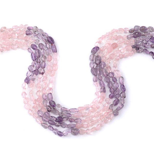 Banded Amethyst and Rose Quartz 6-8mm Pebble - 15-16 Inch