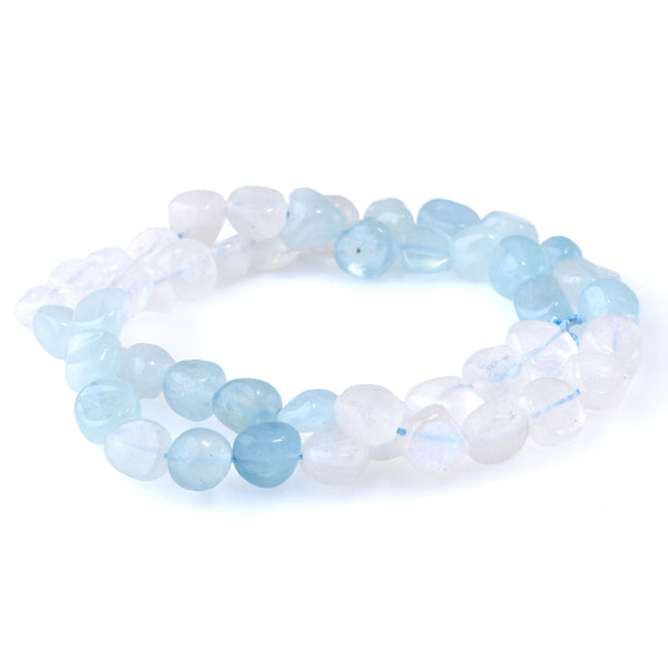 Banded Aquamarine and Blue Moonstone 6-8mm Pebble - 15-16 Inch