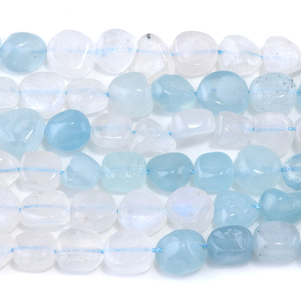 Banded Aquamarine and Blue Moonstone 6-8mm Pebble - 15-16 Inch