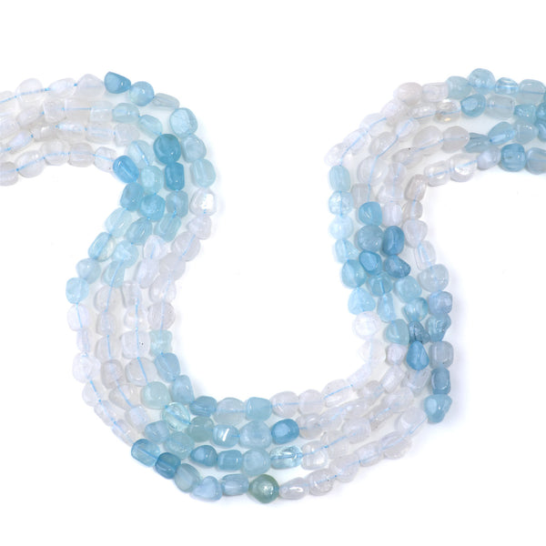 Banded Aquamarine and Blue Moonstone 6-8mm Pebble - 15-16 Inch