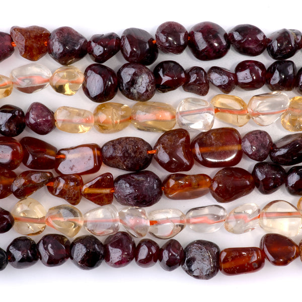 Banded Citrine and Orange Garnet 6-8mm Pebble - 15-16 Inch