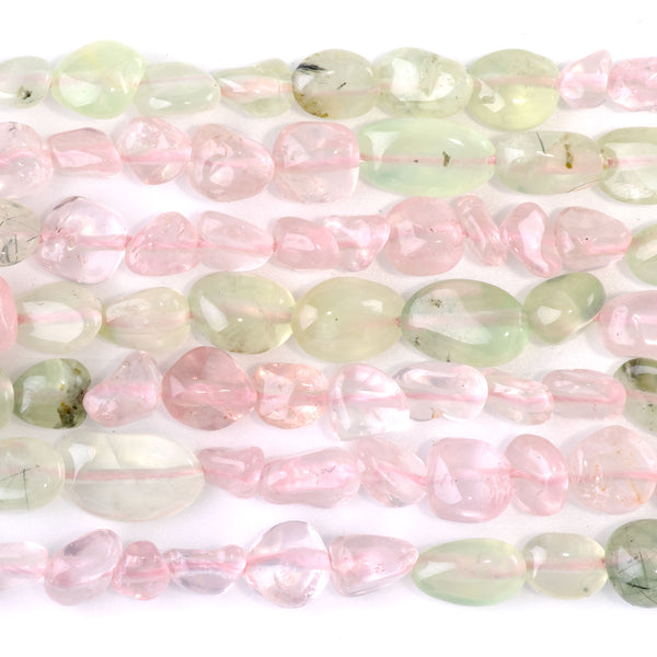 Banded Prehnite and Rose Quartz 6-8mm Pebble - 15-16 Inch
