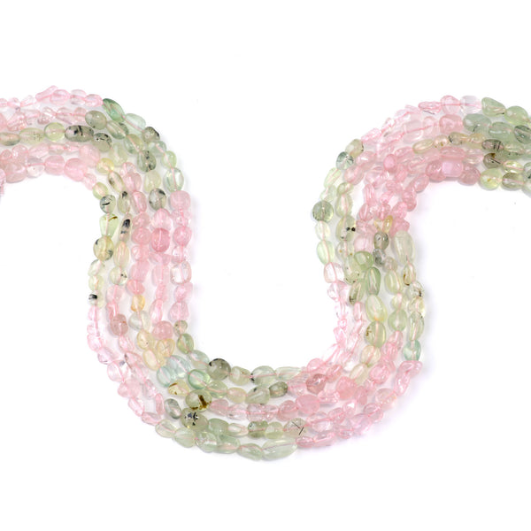 Banded Prehnite and Rose Quartz 6-8mm Pebble - 15-16 Inch