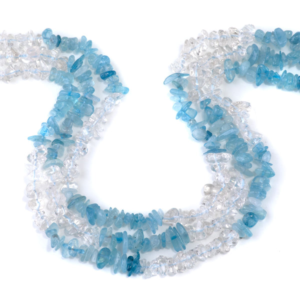 Banded Mixed Stone 6-9mm Chip - Aquamarine & Crystal - 15-16 Inch