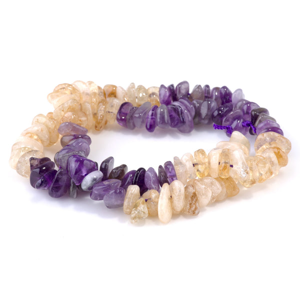 Banded Mixed Stone 7-9mm Chips - Amethyst and Citrine - 15-16 Inch Strands
