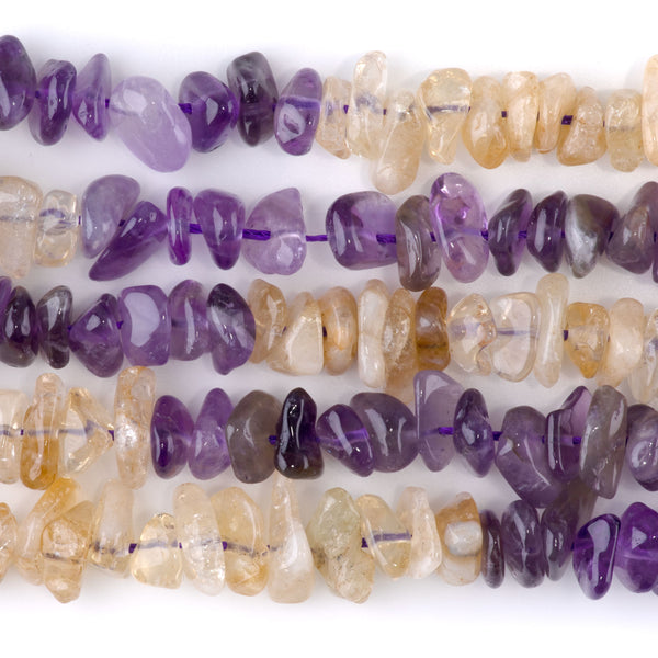 Banded Mixed Stone 7-9mm Chips - Amethyst and Citrine - 15-16 Inch Strands