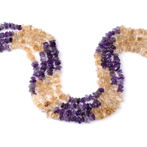Banded Mixed Stone 7-9mm Chips - Amethyst and Citrine - 15-16 Inch Strands