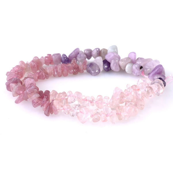 Banded Mixed Stone 6-9mm Chips - Amethyst and Rose Quartz - 15-16 Inch