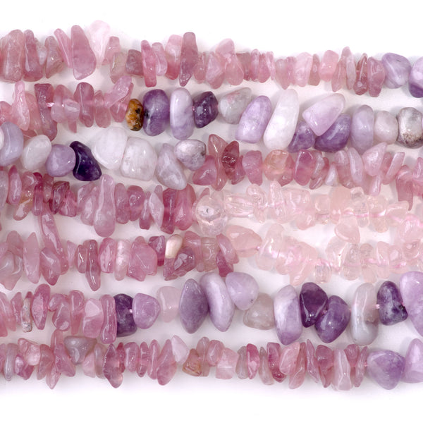 Banded Mixed Stone 6-9mm Chips - Amethyst and Rose Quartz - 15-16 Inch