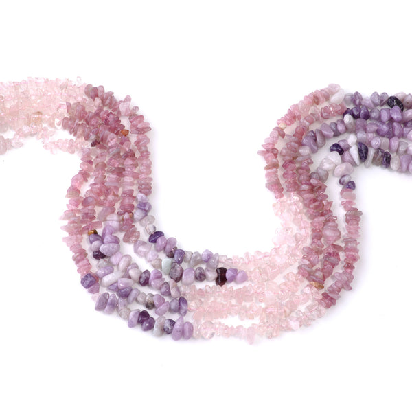 Banded Mixed Stone 6-9mm Chips - Amethyst and Rose Quartz - 15-16 Inch