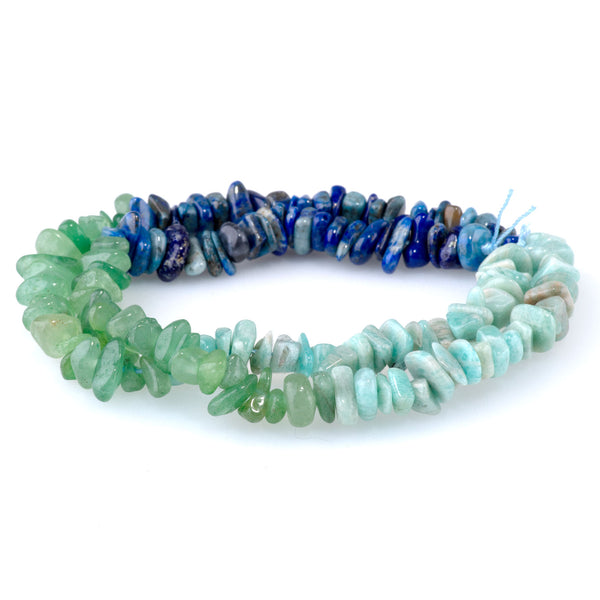 Banded Mixed Stone 7-9mm Chips - Amazonite/Green Aventurine/Lapis - 15-16 Inch