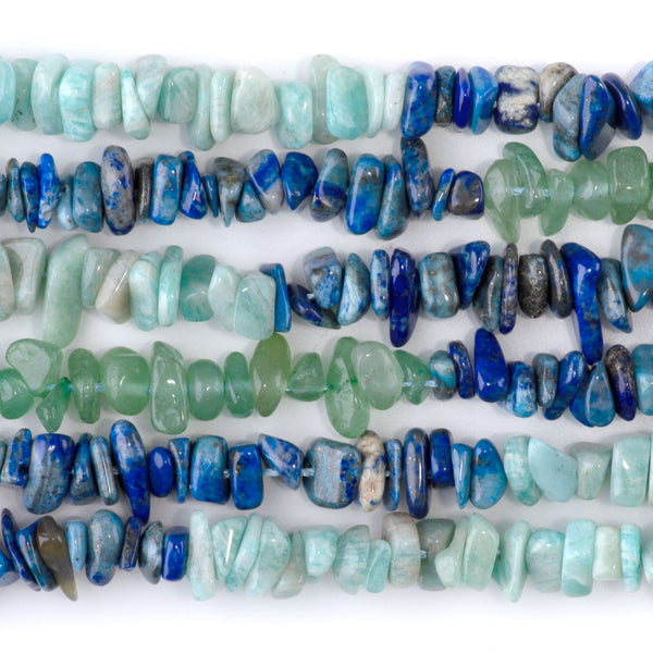 Banded Mixed Stone 7-9mm Chips - Amazonite/Green Aventurine/Lapis - 15-16 Inch