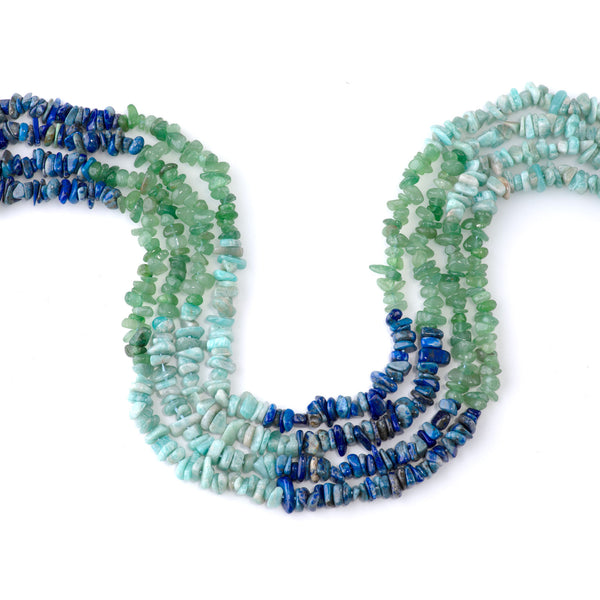 Banded Mixed Stone 7-9mm Chips - Amazonite/Green Aventurine/Lapis - 15-16 Inch