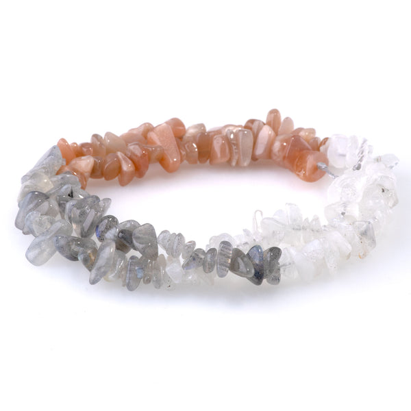 Banded Mixed Stone 6-9mm Chips - Labradorite/Peach Moonstone/Moonstone - 15-16 Inch