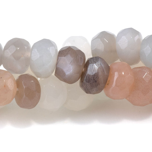 Mixed Moonstone 4-7mm Banded Faceted Rondelle - 18 Inch
