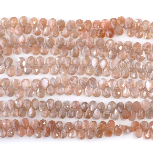 Golden Shine Moonstone 4x6mm Faceted Pear - 8 Inch