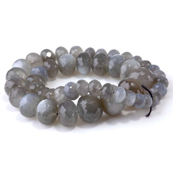 Dark Grey Moonstone 4x7-13x17mm Graduated Faceted Rondelle - 15-16 Inch
