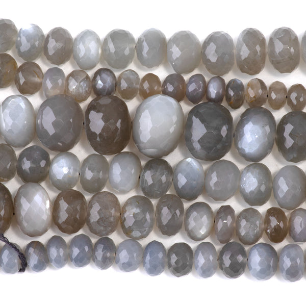 Dark Grey Moonstone 4x7-13x17mm Graduated Faceted Rondelle - 15-16 Inch