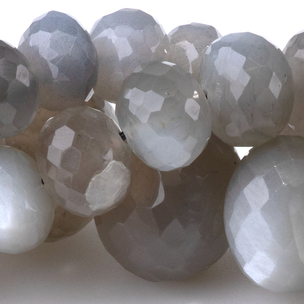 Dark Grey Moonstone 4x7-13x17mm Graduated Faceted Rondelle - 15-16 Inch
