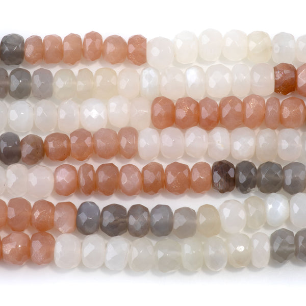 Mixed Moonstone 5-8mm Banded Faceted Rondelle - 18 Inch