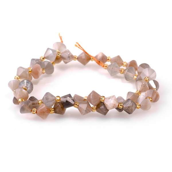 Golden Gray Moonstone 8mm Faceted Bicone - 15-16 Inch