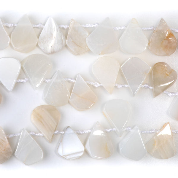 White Moonstone 9x13-12x16mm Top Drill Irregular Flat Drop - 15-16 Inch - CLEARANCE