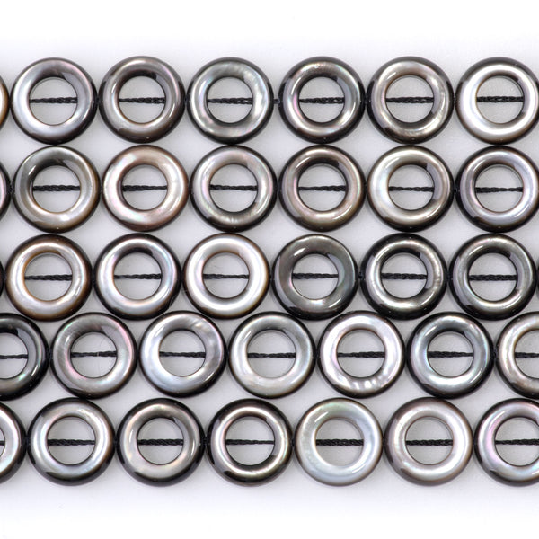 Mother Of Pearl 12mm Black Donut - 15-16 Inch