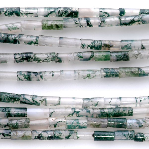 Moss Agate 2x4mm Tube Beads - 15-16 Inch