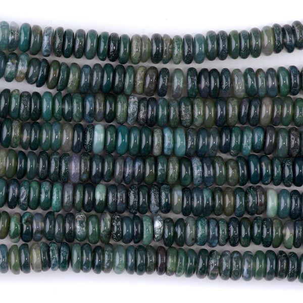 Moss Agate 2x6mm Thin Rondelle - 15-16 Inch