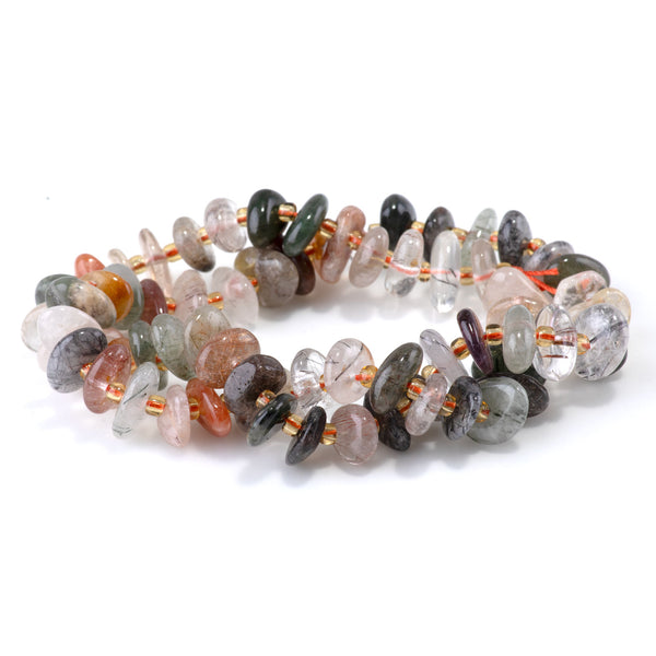 Multi Rutilated Quartz 5x8mm Chip with Spacers - 15-16 Inch