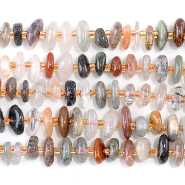 Multi Rutilated Quartz 5x8mm Chip with Spacers - 15-16 Inch