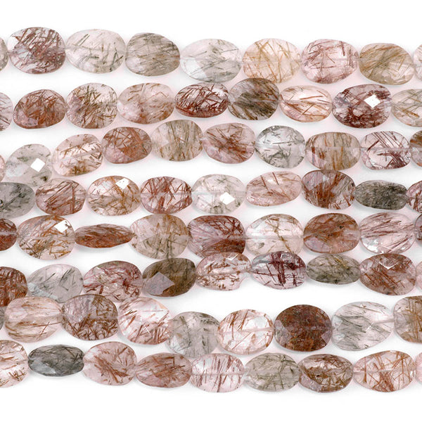Multi Rutilated Quartz 9x11-12x14mm Faceted Irregular Oval - 8 Inch