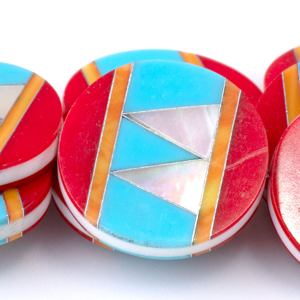 Mosaic 20mm Inlay Coin - Mother Of Pearl & Spiny - 8 Inch