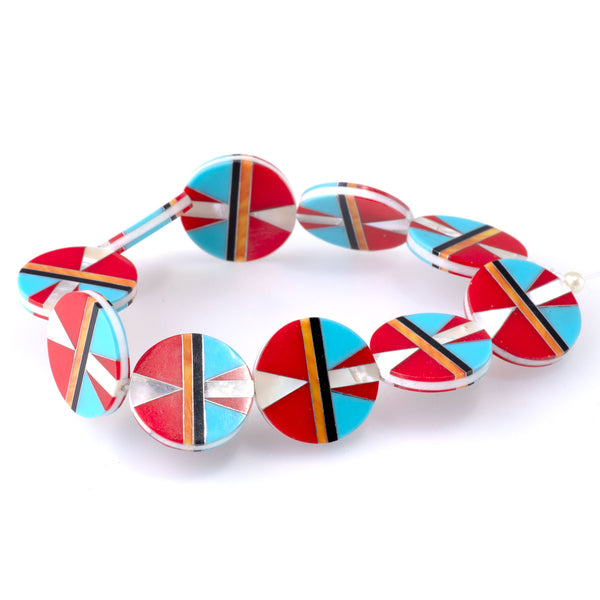 Mosaic 20mm Inlay Coin - Mother Of Pearl/Spiny Oyster/Jet - 8 Inch