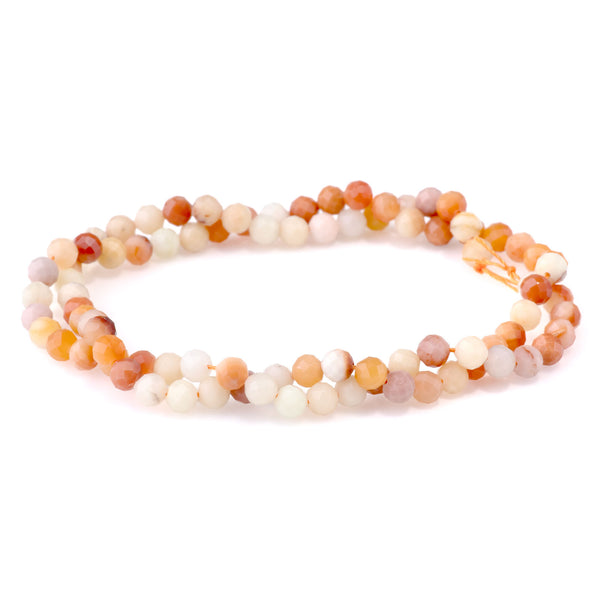 New Burma Jade Orange and Red 4mm Microfaceted Round - 15-16 Inch