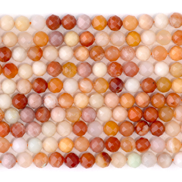 New Burma Jade Orange and Red 4mm Microfaceted Round - 15-16 Inch