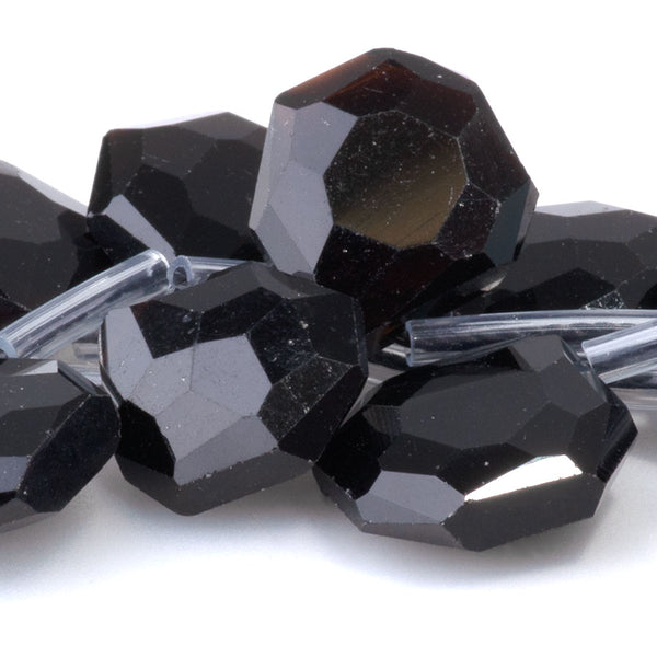 Black Obsidian 13x15mm Faceted Top Drilled Irregular Tear Drop - 15-16 Inch