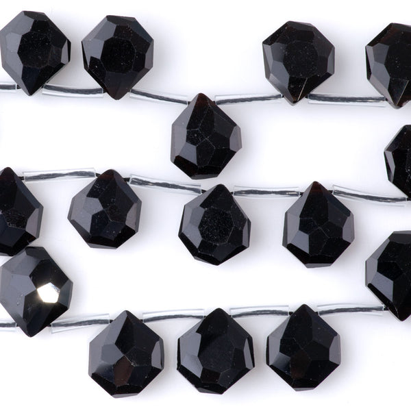Black Obsidian 13x15mm Faceted Top Drilled Irregular Tear Drop - 15-16 Inch