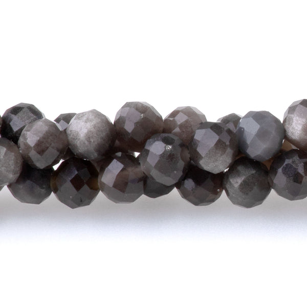 Silver Obsidian 4mm Microfaceted Round - 15-16 Inch