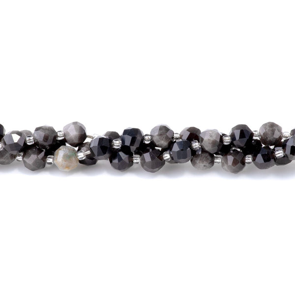 Silver Obsidian 7x8mm Faceted Round Nugget - 15-16 Inch