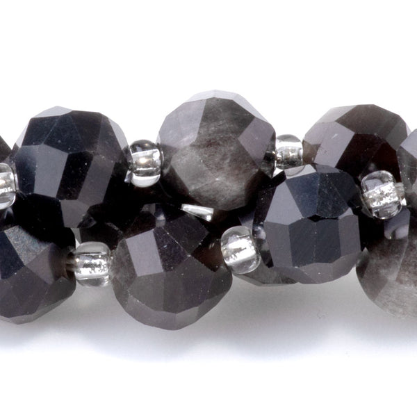 Silver Obsidian 7x8mm Faceted Round Nugget - 15-16 Inch