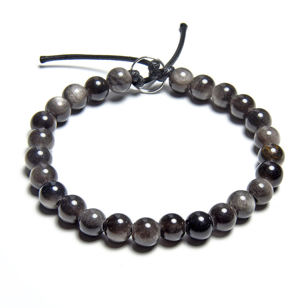 Silver Obsidian 8mm Large Hole Round - 8 Inch