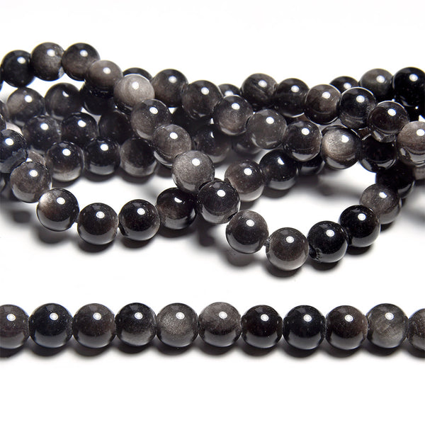 Silver Obsidian 8mm Large Hole Round - 8 Inch
