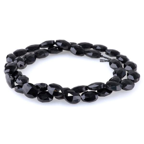 Obsidian 8x10mm Triangle Cut Faceted Puff Oval - 15-16-Inch