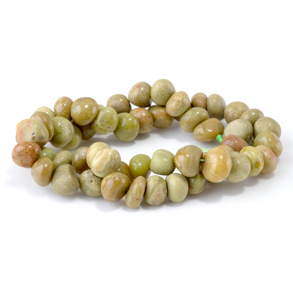 Olive Green Opal 8x10-9x13mm Side Drilled Pebble - 15-16 Inch